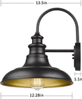 Outdoor Dusk To Dawn Sensor Wall Light Fixture Dome 12.3 Inch Black Finish Industrial Sconce with visible dimensions