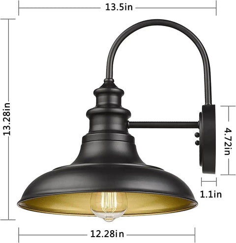 Outdoor Dusk To Dawn Sensor Wall Light Fixture Dome 12.3 Inch Black Finish Industrial Sconce with visible dimensions