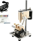 Mini Bench Drill Press Machine 9500Rpm High Precision Watchmaker Tool with adjustable spindle and various drill bits.