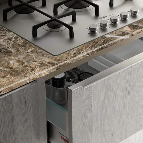Peel And Stick Brown Marble Contact Paper For Countertops And Shelves on kitchen counter with stove, waterproof and oil proof