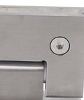 Close-up of Tough Double Open Shower Door Hinge Stainless Steel Brushed Finish For Bathroom Cabinet And Showcase Smooth Swinging Glass Doors.