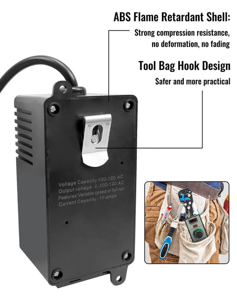Top Tier Adjustable AC Motor Speed Controller With Bright LED Display And Hella Smooth Voltage Regulator with tool bag hook design.