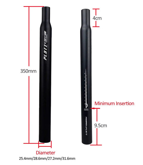 Heavy Duty Aluminum Bike Seat Post With 25.4 27.2 28.2 30.8 31.6 mm Diameters And 350 mm Length, 6061 Aluminum Alloy, Black Finish