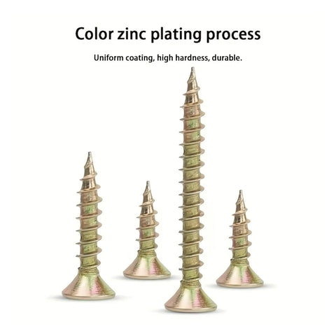 470 Piece M3.5 Zinc Plated Phillips Flat Head Wood Screw Assortment Kit With Seven Lengths, Self Tapping Fasteners For DIY Projects, Handy Box Of Phillips Drive Wood Screws For Furniture And Deck Repairs, zinc plated flat head wood screws