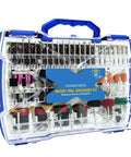 Complete 287 Piece Rotary Tool Accessory Kit For Precision Drilling Cutting Grinding And Polishing Wood Metal Plastic Glass With Sturdy Storage Case, organized tool bits in transparent case.