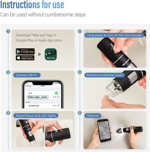 Grab And Go Portable Wireless Digital Microscope With WiFi And USB 50X To 1000X Magnification Handheld Microscope Camera With Adjustable Stand Compatible With iPhone Android iPad Windows Mac