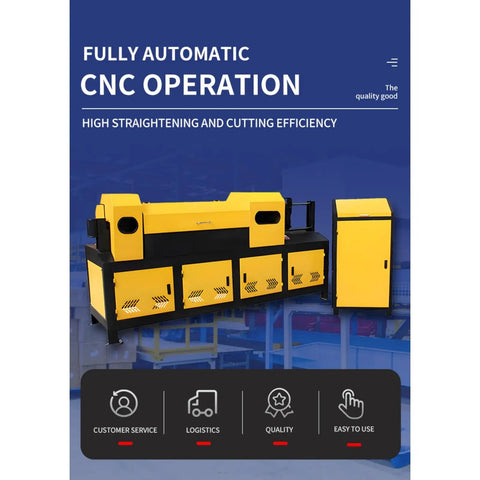 Top Tier Portable Automatic Rebar Straightening And Cutting Machine Steel Bar Processor Mobile Reinforcement Cutter Straightener For Construction Site Heavy Duty, fully automatic with yellow design.