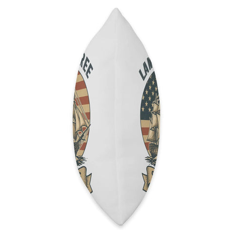 Side view of Patriotic Sailboat Throw Pillow For 4th Of July, Red White And Blue USA Pride Decor, Independence Day Cushion.
