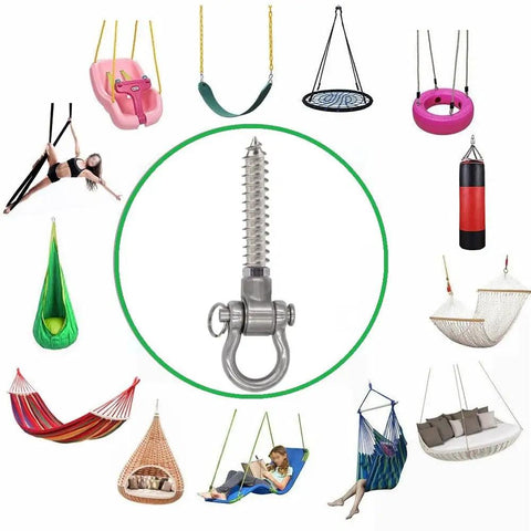 Heavy Duty Bearing Hanger For Yoga Hammock Chair And Playground Use, 1500 Lbs, Anti Rust, 180 Degree Swing Hardware displayed.