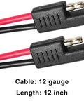 2 Pin Quick Disconnect SAE Wire Harness Connector with 12 inch 12 gauge cable, heavy duty polarized plug, red/black leads
