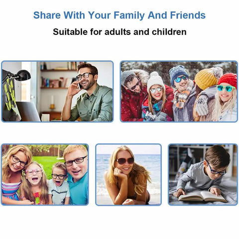 Collage of adults and children using Soft Silicone Eyeglass Nose Pads With Adhesive Air Chamber Cushion 3.5mm Heightened Nose Pads