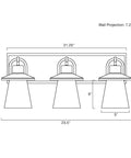 Diagram of 24-Inch 3-Light Modern Farmhouse Vanity Light With Hanging Lantern Style And Seeded Glass Shades In Bold Black Finish