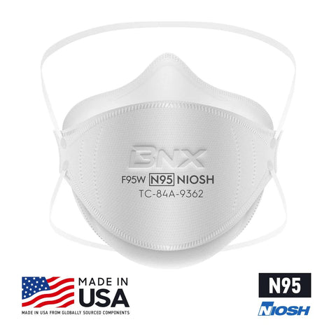 Pro Grade NIOSH Approved N95 Particulate Respirator Mask Made In USA Tri Fold Cup Fish Style 20 Pack White with TC-84A-9362