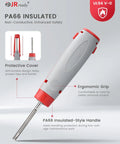 Close-up of a PA66 insulated handle from 8 Piece Depinning Tool Set With Insulated Handles And Plastic Terminal Removal Tools For DT DTM DTP DTHD Connectors In Automotive Electrical Repair Pro Grade Safe Grip Design For Easy Control And Safer Pin Extraction.