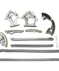 Heavy Duty Timing Chain Rail Guide Tensioner Kit For Audi A6 A7 Q7 S4 S5 3.0 TFSI Engine Models CGW CJT Alloy Build Super Durable And Built To Last For Real Mechanics., alloy timing chain guides and chains laid out on white background