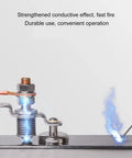 Heavy Duty Magnetic Welding Ground Clamp With Big Suction Surface And Thickened Brass Nose For Super Secure Bonding and Strong Grip during any Hardcore Job connected to torch, showing electrical spark.