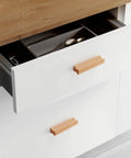 Beech wood drawer handle installed on white cabinet, part of 4 Pieces Wooden Drawer Handles And Cabinet Pulls In Beech Wood For Furniture