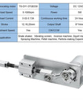 12V DC telescopic linear actuator for DIY projects, adjustable stroke, 5-1000 RPM motor, smooth motion, style A, image of specifications and motor