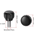 12 Piece Set Knurled Clamping Knobs M5 x 10mm Stainless Steel 304 Thumb Screws With 14mm Plastic Round Head Black