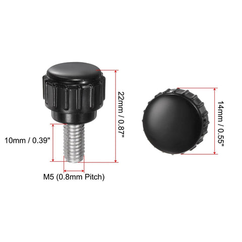 12 Piece Set Knurled Clamping Knobs M5 x 10mm Stainless Steel 304 Thumb Screws With 14mm Plastic Round Head Black