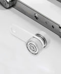 Rock Solid Double Bearing Sliding Door Pulley With Hella Smooth V Groove Wheel For Anti Sagging Barn Door Hardware And Heavy Duty Metal Track Caster Roller Replacement Kit on metal track.