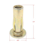 Close-up of Pre-Bulbed Shank Rivet Nut 1/4-20 Thread,.020 To.280 Grip, Cross Style Multi Grip, Gold Zinc Finish, Steel