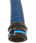 Close-up of blue ribbed 16 Foot Antistatic Wet And Dry Vacuum Hose With Universal Power Tool Adapter For Shop Vacs