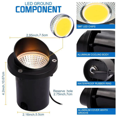 LED Low Voltage Landscape Light 12-24V AC/DC Shielded In-Ground Well Light IP67 Waterproof 3000K Warm White For Pathway Walkway Yard Deck Patio Garden Outdoor Lighting Kit 6W 600LM 10 Pack Boom Bright