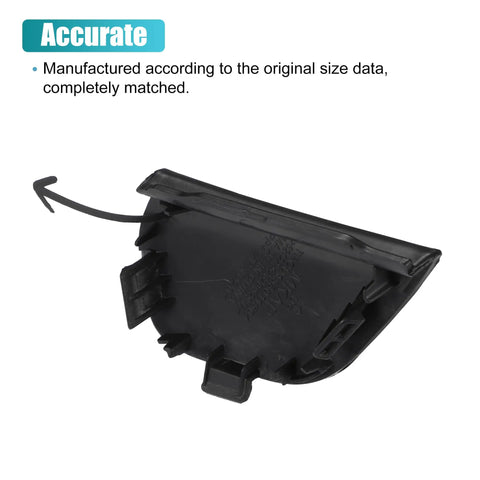 Back view of the front right unpainted black bumper tow hook cover for Toyota Prius C 2015 2017, OE 52127-52947