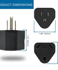 15A To TT-30R RV Plug Adapter NEMA 5-15P To TT-30R 125V 30A Power Converter for Home Outlet with dimensions shown, black