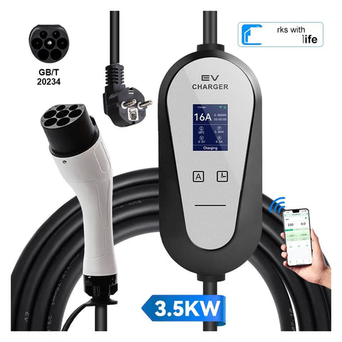 Sweet Portable EV Charger Type Two Type One SAE J1772 Level Two Mobile EVSE With Smart App Control 3.5KW with LCD display.
