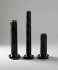 Tough As Nails 304 Stainless Steel Flat Head Hex Socket Cap Screws, 3/16 X 3/4 Inch, 50 Pack Black Oxide Finish, stacked in three sizes.