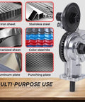 Super Charge Your Power Drill Into A Metal Cutting Machine With These Universal Electric Shears, showcasing various metal types and cutting attachment.
