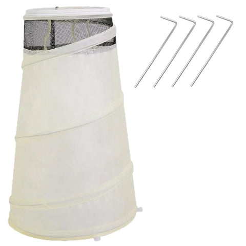 Winter Rose Plant Covers For Frost Protection, Heavy Duty Pop Up Cone Covers With Breathable Top Net, Wind Protection For Rose Bushes, Durable Weather Resistant Fabric Keeps Your Roses Safe Pro Grade Tough As Nails 13x20 Inches, white with stakes