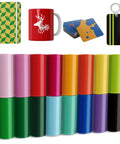 Solid Color Transfer Sheets Set, 16 Pcs 4.5x12 Inches Pre Printed Transfer Paper shown with DIY heat press projects like mugs and coasters