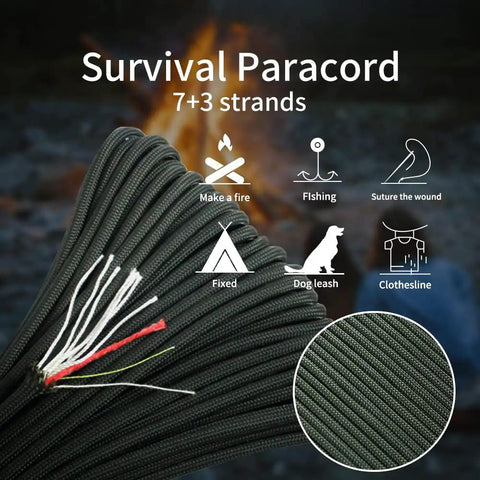 Rugged Paracord Kit 100 Feet Of 7 Strand Nylon Fire Starter Rope With Red Tinder Cord And Fishing Line For Outdoor DIYs
