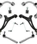 Front Steering And Suspension Kit 10 Piece Set With Control Arms Ball Joints Outer Tie Rod Links, parts view angled.