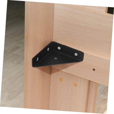 Hella Sturdy 40 Pack Heavy Duty Triangle Shelf Brackets Thickened Cold Rolled Steel Corner Braces mounted on wooden frame.