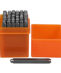 37 Piece Alphabet And Number Stamp Set With Heart Symbols For Imprinting On Metal Plastic Wood in orange case