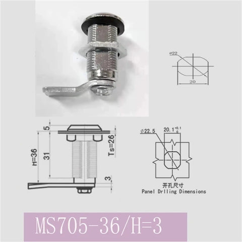 Zinc Alloy Quarter Turn Cam Lock Latch Kit With Key For Electrical Cabinets Doors Built Tough Ms70536, side view with dimensions