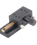 Pro Grade Manual X Axis Linear Translation Stage with Rack and Pinion, compact 1.2x2 in, viewed from top angle for optical work