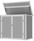 Spacious Outdoor Storage Shed With Floor Included, 41 Cu Ft Resin Weatherproof Storage Box for garden tools, grey and white
