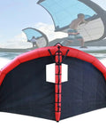 Inflatable Wing Surfing Kit With Open Window Design, showing 5 square meters wind surf wing and users surfing on water with hydrofoil board.