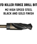 Go-To One And A Quarter Inch Reduced Shank High Speed Steel Drill Bit Gold And Black Finish For Stainless Steel and Hard Metals