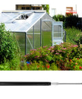 Greenhouse Automatic Vent Opener Kit With Double Spring Roof Control for wooden and aluminum greenhouses beside blooming garden