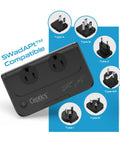 Six In One Travel Adapter And Voltage Converter With Surge Protection For 220V To 110V Countries, various plug types shown