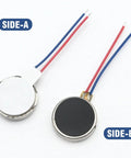 Side-by-side view of Beefy Mini 10mm By 2mm Flat Coin Button Type Vibration Motors DC 3V 12000 RPM Micro Vibe Motors, front and back.