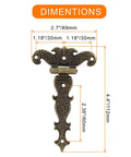 Dimensions of Four Piece Antique Bronze T Strap Hinges Set For Wood Fence Gates And Windows, 4.4 x 2.7 inches, decorative design.