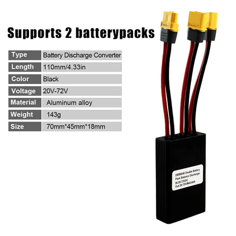 Hella Reliable Dual Battery Connector 20V To 72V 40A Parallel Adapter For Electric Scooters in black aluminum alloy.