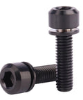 Black metal hex-socket bolts with flange and washer; two bolts, front and side views.